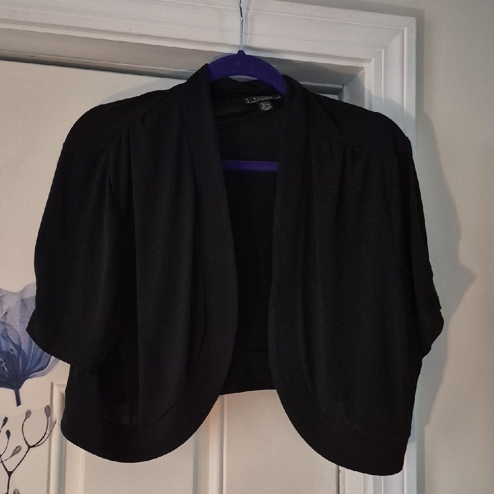 dressbarn Black Cropped Open-Front Jacket